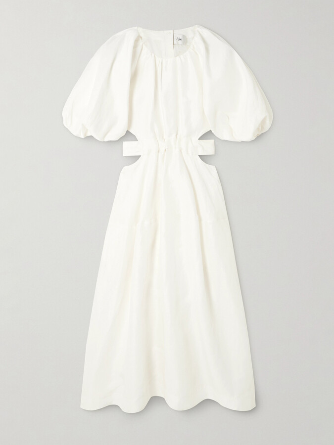Aje Mimosa Cutout Gathered Linen-blend Midi Dress - Off-white