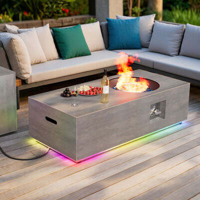 Arlmont & Co. 48" Propane Gas Fire Pit Table 50,000 Btu With Rgb Light And Tank Storage Table