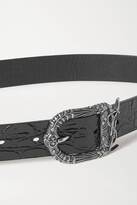 Thumbnail for your product : Saint Laurent Monogramme Croc-effect Leather Belt - Black