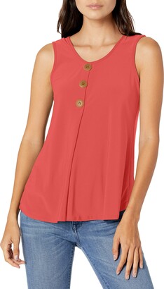 Star Vixen Women's Sleeveless Button Front Flowy Tank Top with Pleated Detail