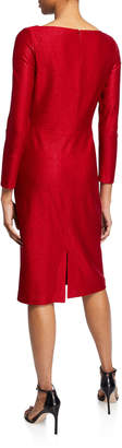St. John Shimmer Float Knit V-Neck Dress w/ Shirring Detail