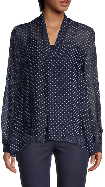 navy spot blouse