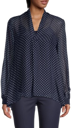 navy and white spot blouse