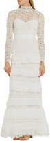Thumbnail for your product : Self-Portrait Primrose Crepon-trimmed Guipure Lace Gown