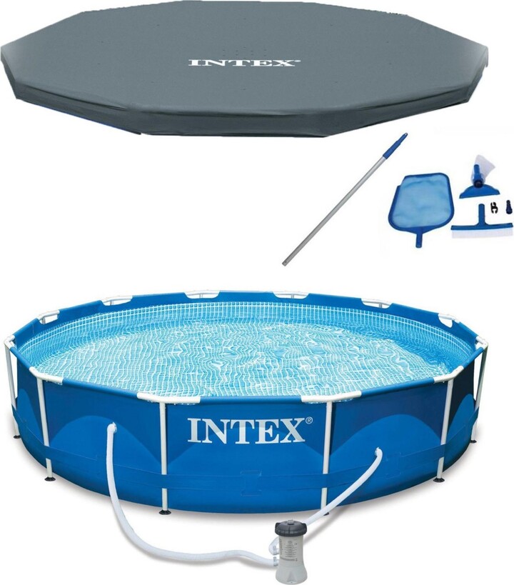 Intex 12' x 30" Metal Frame Above Ground Pool, Filter, Cover, & Maintenance Kit