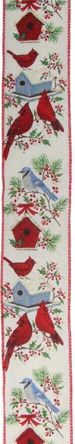 Northlight 2.5 in. x 16 yds. Red Cardinals and Blue Bird Wired Craft Ribbon