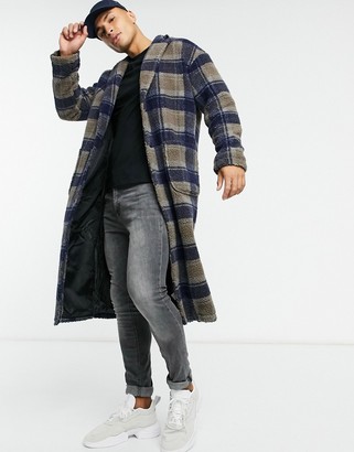 Another Influence longline sherpa coat in plaid - ShopStyle