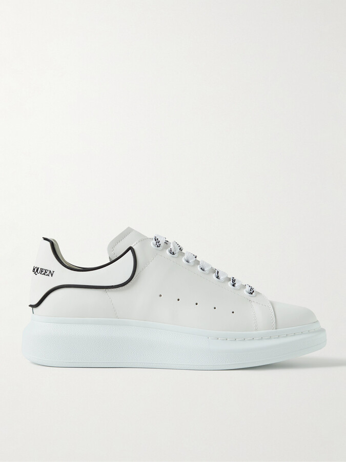 Exaggerated-Sole Rubber-Trimmed Leather Sneakers
