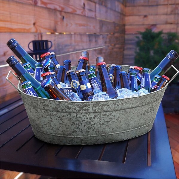 Royal Hampton RoyalHamptonEmbossedDesignOvalShapewithSideHandlesGalvanizedSteelTubLargeSilver