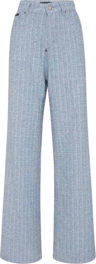 Philipp Plein Tweed Denim Trousers Skater Fit