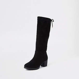 River Island Girls black knee high chunky block heel boots