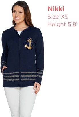 Quacker Factory Zip Front Embellished Knit Cardigan with Pockets