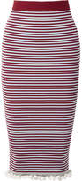 KENZO - Striped Ribbed Stretch Cotton-blend Midi Skirt - Burgundy