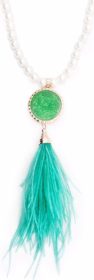 Fashion Lady Vintage Blue Feather Moon Tassels Pendant Chain Long Necklace vnc