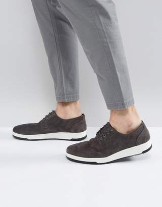 ASOS Design Casual Derby Shoes In Grey Suede With Ribbed Sole