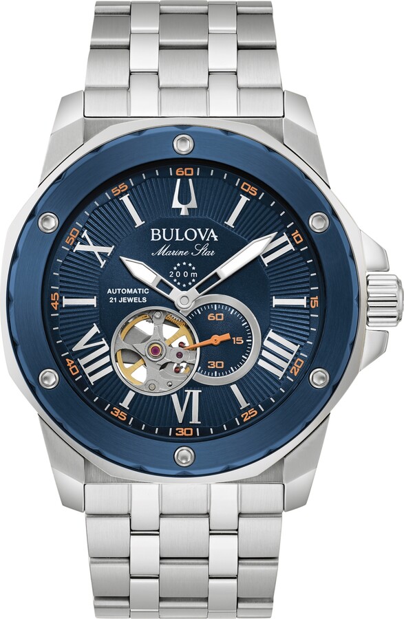 Bulova Men's Automatic Marine Star Stainless Steel Bracelet Watch 45mm