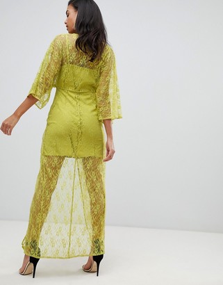 ASOS DESIGN lace knot front kimono maxi dress