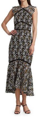 ML Monique Lhuillier Sleeveless Embroidered High-Low Dress