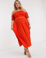 Thumbnail for your product : Little Mistress Plus pleat lace midaxi dress in orange