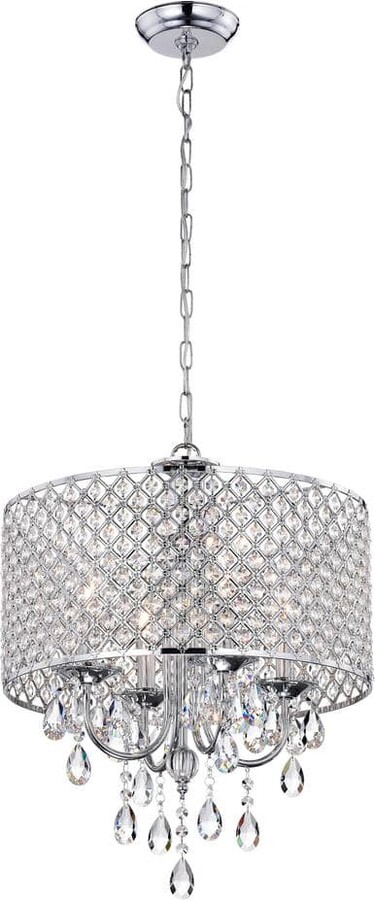 Greenville Signature Olmeto 4-Light Chrome Drum Chandelier for Dining/Living Room, Bedroom with No Bulbs Included