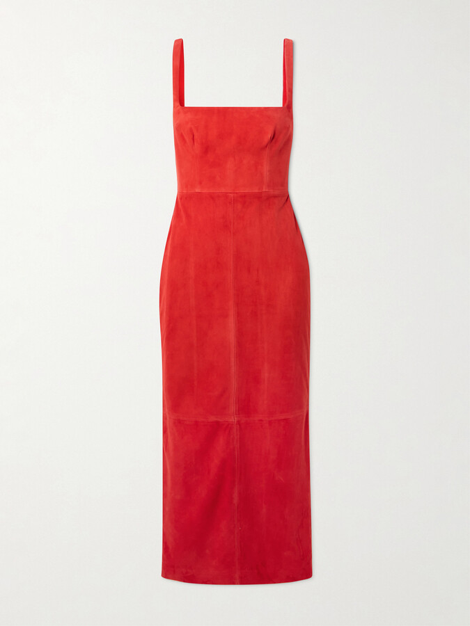 Alex Perry Singlet Suede Midi Dress - Red