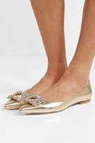 Thumbnail for your product : Roger Vivier Flower Crystal-embellished Metallic Leather Point-toe Flats