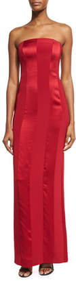 Diane von Furstenberg Tonal Satin-Stripe Strapless Tailored Gown, Red