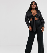 Thumbnail for your product : Club L London Plus satin wide leg trouser in black
