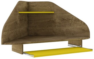 Manhattan Comfort Bradley Floating Corner Desk With Keyboard Shelf In Rustic Brown And Yellow