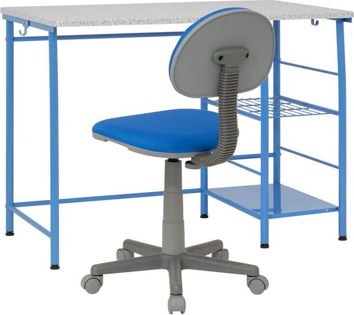 Calico Designs Study Zone II 39.25 in. Width Rectangular Blue Student Writing Desk and Task Chair Set
