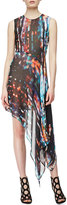 Thumbnail for your product : McQ Sleeveless Asymmetric Printed Silk Dress, Blurry Light