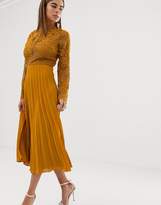 Thumbnail for your product : ASOS DESIGN long sleeve lace bodice midi dress with pleated skirt