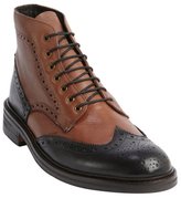 Thumbnail for your product : Ben Sherman brown and black tooled leather wingtip 'Finley' ankle boots