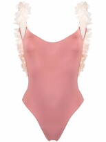 Thumbnail for your product : La Reveche Floral Appliqué Open-Back Swimsuit