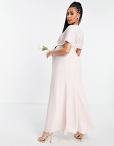 Thumbnail for your product : ASOS Maternity DESIGN Maternity Bridesmaids blouson sleeve maxi dress with satin chevron waistband and button back in blush