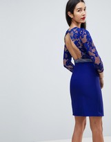 Thumbnail for your product : Little Mistress Tall 3/4 Sleeve Skater Dress With Lace Upper