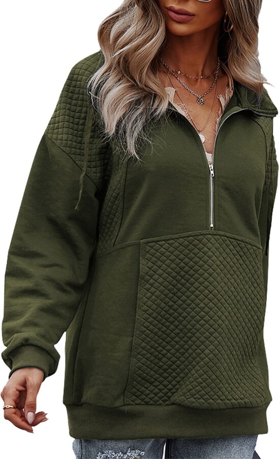 Cathalem Womens Pure Color Double Pocket Slant Zipper Hoodie Hooded Sweatshirt 