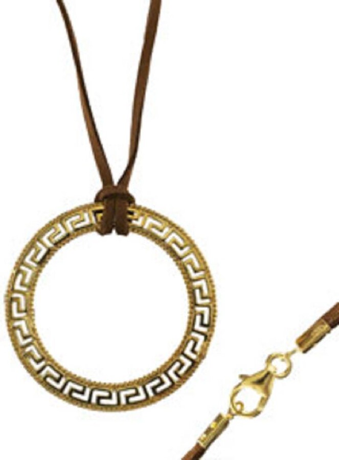 Etsy Ancient Greek 24K Gold Plated Sterling Silver Necklace with Cord - Key Circle | 54mm with Leather