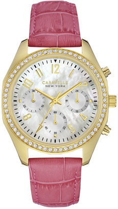Bulova Caravelle New York by Women's Chronograph Pink Leather Strap Watch 36mm 44L169