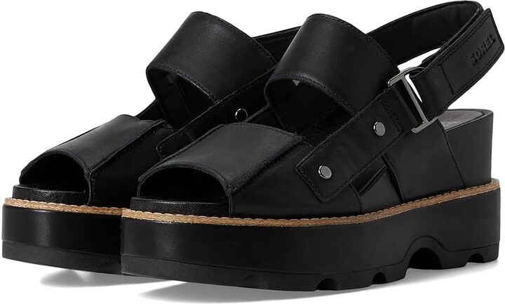 SOREL Joanietm Iv Sandals Wedge Women's Sandals Black/Black : 8.5 B - Medium, Leather/Suede