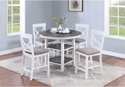 Latitude Run Counter Height Dining Table W Storage Shelve 4X Chairs Padded Seat Unique Design Back 5Pc Dining Set Gray Color