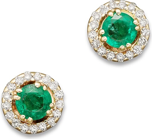 Bloomingdale's Fine Collection Emerald and Diamond Stud Earrings in 14K Yellow Gold