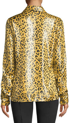 Diane von Furstenberg Leopard-Print Metallic Button-Front Shirt