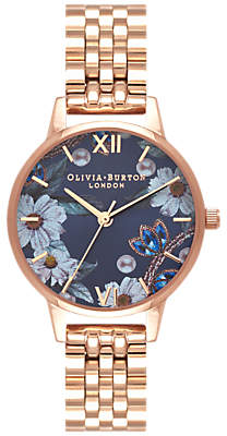 Olivia Burton OB16BF17 Women's Bejewelled Florals Bracelet Strap Watch, Gold/Blue
