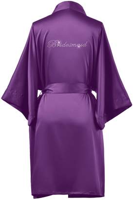 AWEI Satin Bridesmaid Robes Plus Size Kimono Short Womens Robe for Bridesmaid Gifts Purple XL //ZS1604CPP03A//