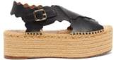 Thumbnail for your product : Chloé Scalloped Leather Flatform Espadrilles - Womens - Black