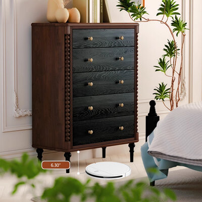 Latitude Run Black&Walnut Solid Wood Accent Cabinet