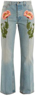 Gucci Flower-embroidered straight-leg jeans
