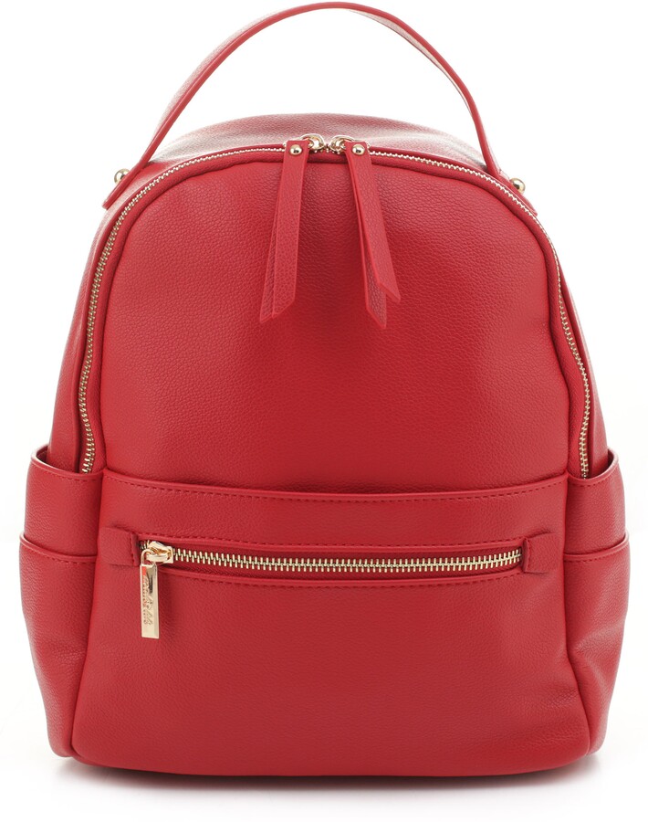 red faux leather backpack