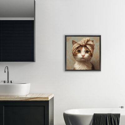 Red Barrel Studio Cat with Fashionable Turban Floating Frame, design by Jim Baldwin